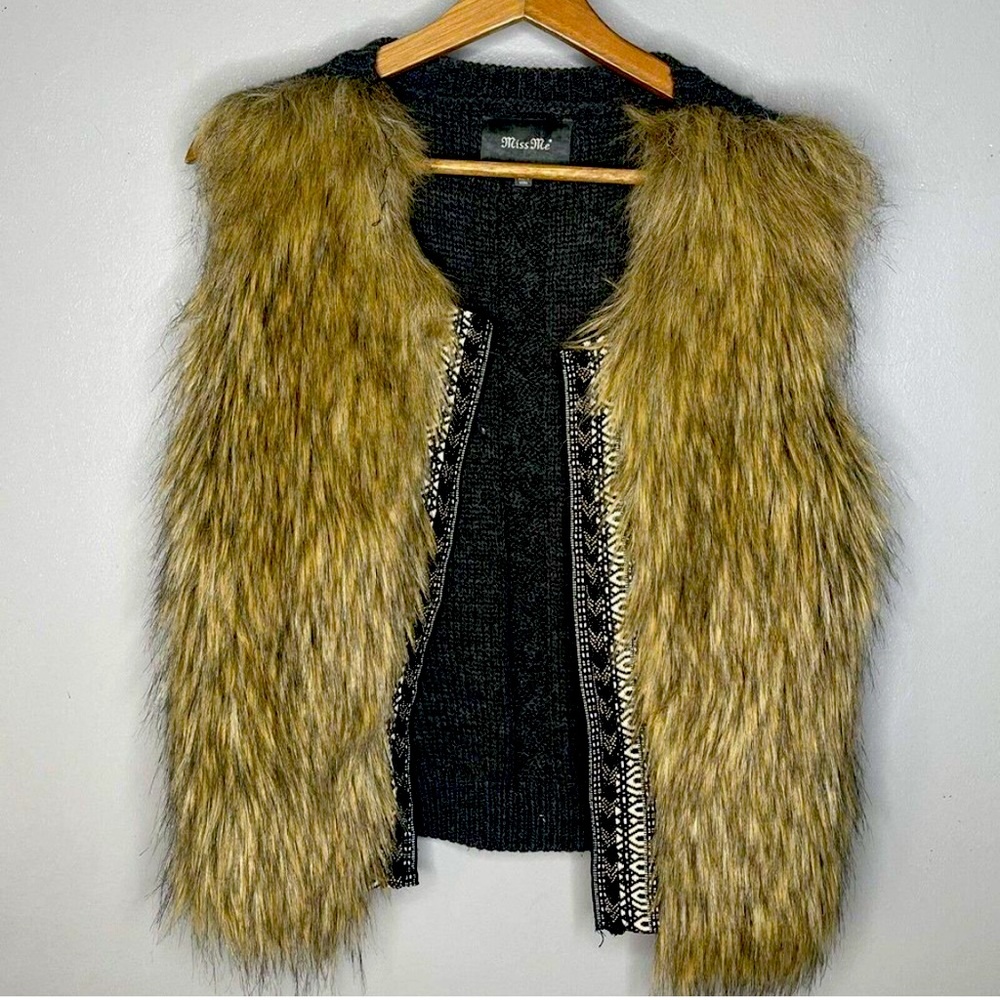 Miss Me Womens Faux Fur Sweater Open Front Vest M